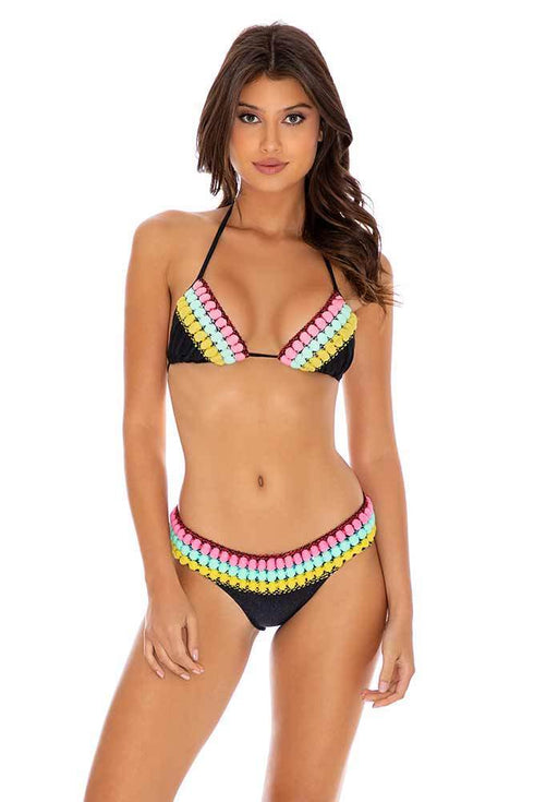 Luli Fama Night Lights POMPOM TRIM TRIANGLE TOP